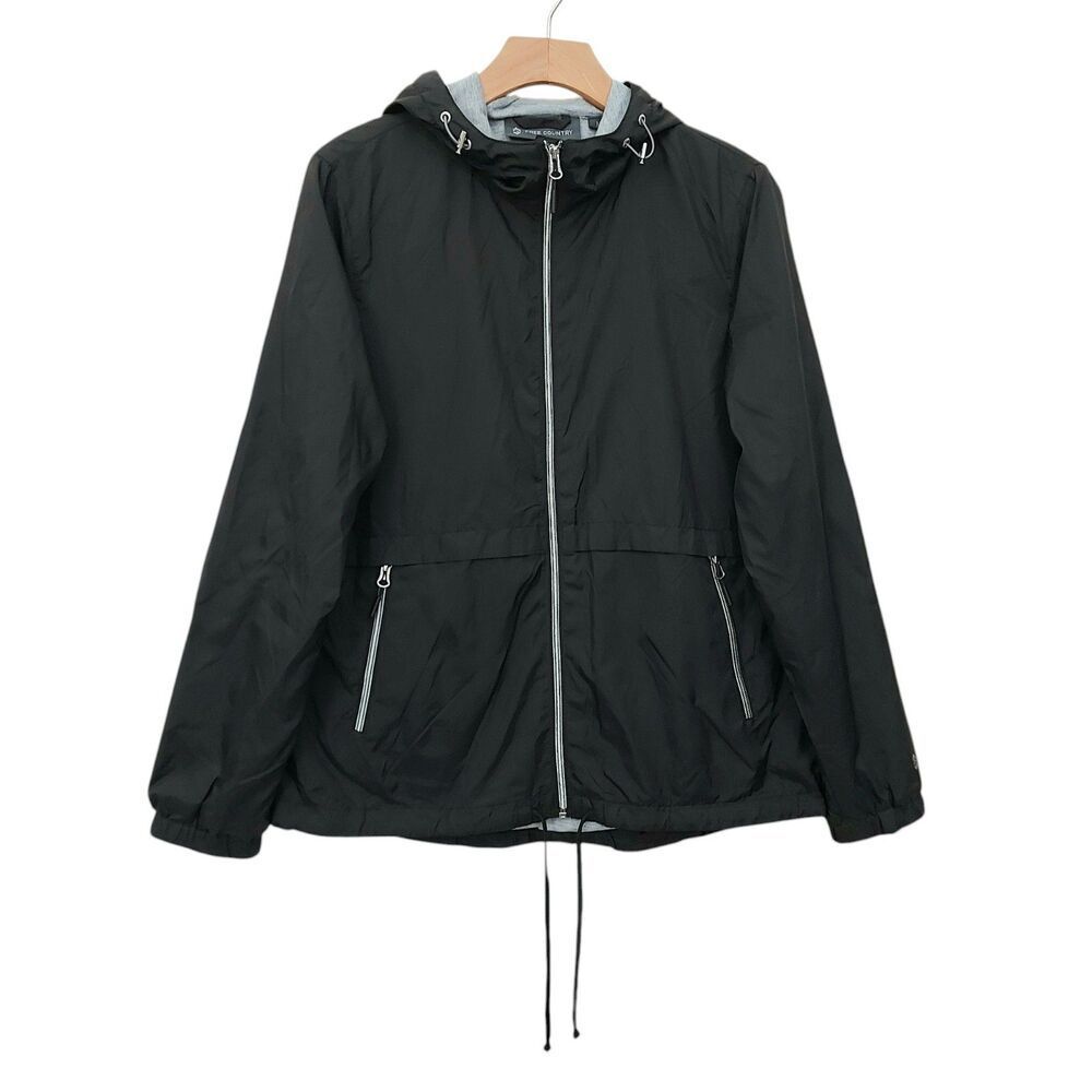 Free Country Windbreaker Jacket Mens Medium Black Lined Hooded Full Zip Outdoor